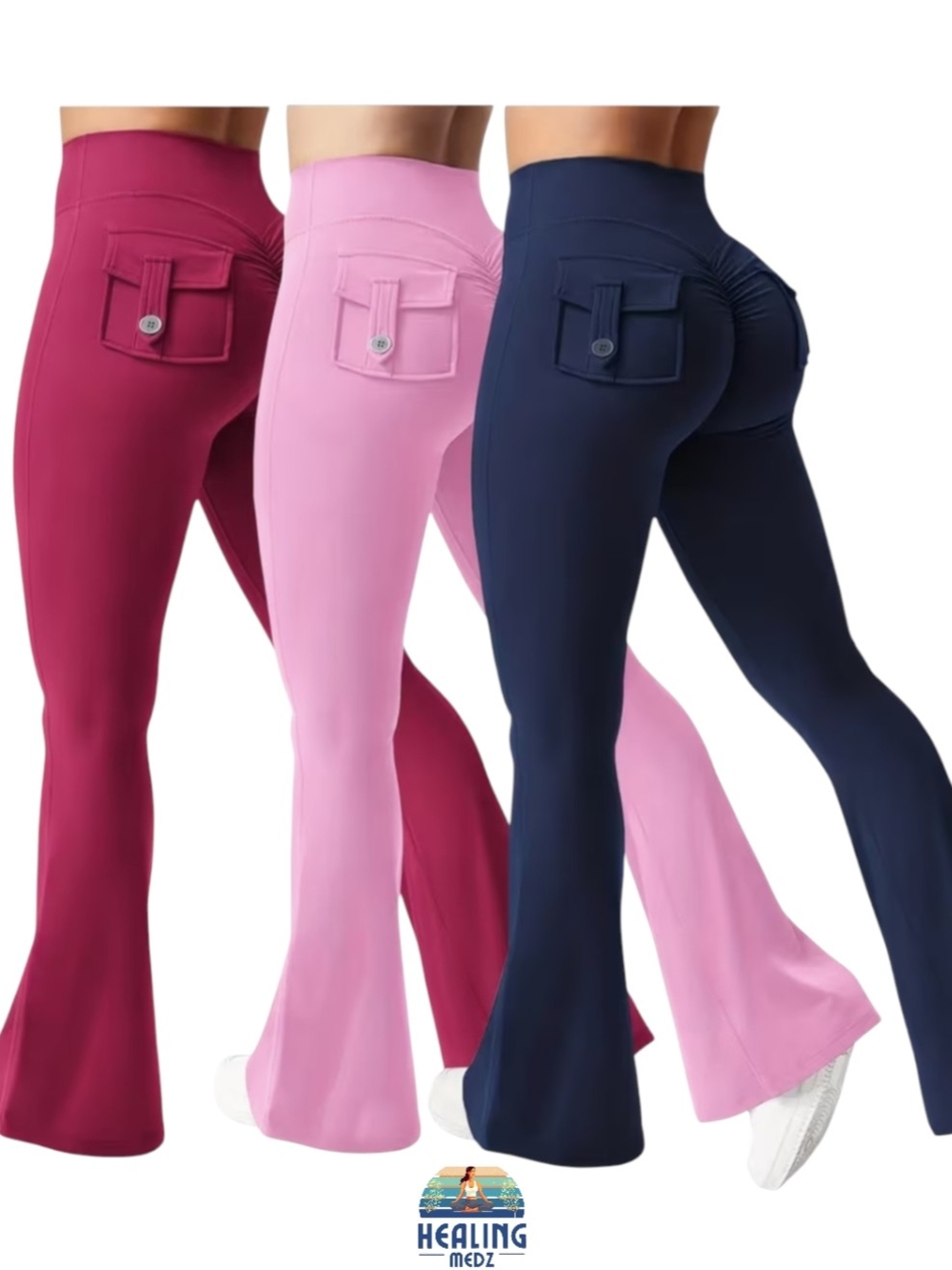 Women's Large Multicolor Autumn Comfy 3pcs Set Spandex Flare Pants